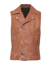 $1,695 ELEVENTY - *GOAT SKIN* Leather Brown Moto Asymmetrical Vest - 40R (M)