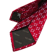 $195 CELINE - Modern Silk LOGO Red & Pink Necktie -