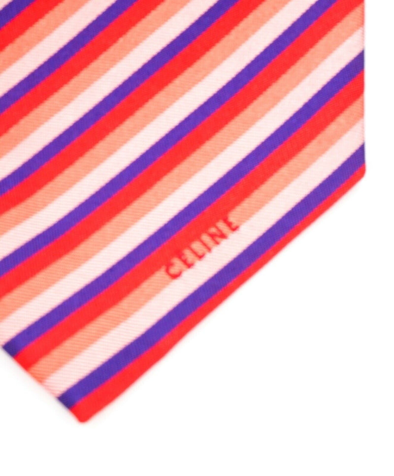$195 CELINE - Modern Silk LOGO Tipped Red/Pink/Navy Tie Necktie -