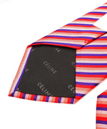 $195 CELINE - Modern Silk LOGO Tipped Red/Pink/Navy Tie Necktie -