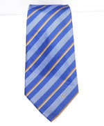 $195 CELINE - Modern Silk LOGO Tipped Blue & Camel Tie Necktie -