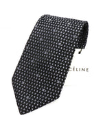 $195 CELINE - Modern Silk LOGO Black & White Geometric Tie Necktie -