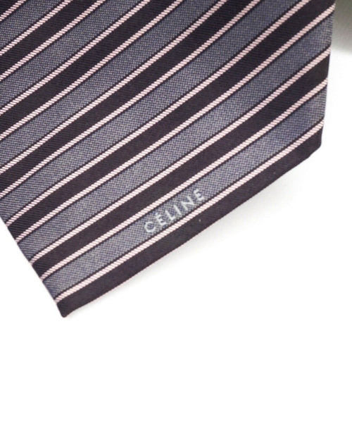 $195 CELINE - Modern Silk LOGO Tipped Pastel Pink & Gray Tie Necktie -