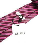 $195 CELINE - Modern Silk LOGO Tipped Red & Burgundy Tie Necktie -