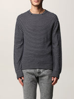 $495 ELEVENTY - Navy & Ivory Pure Wool Crewneck Sweater - M