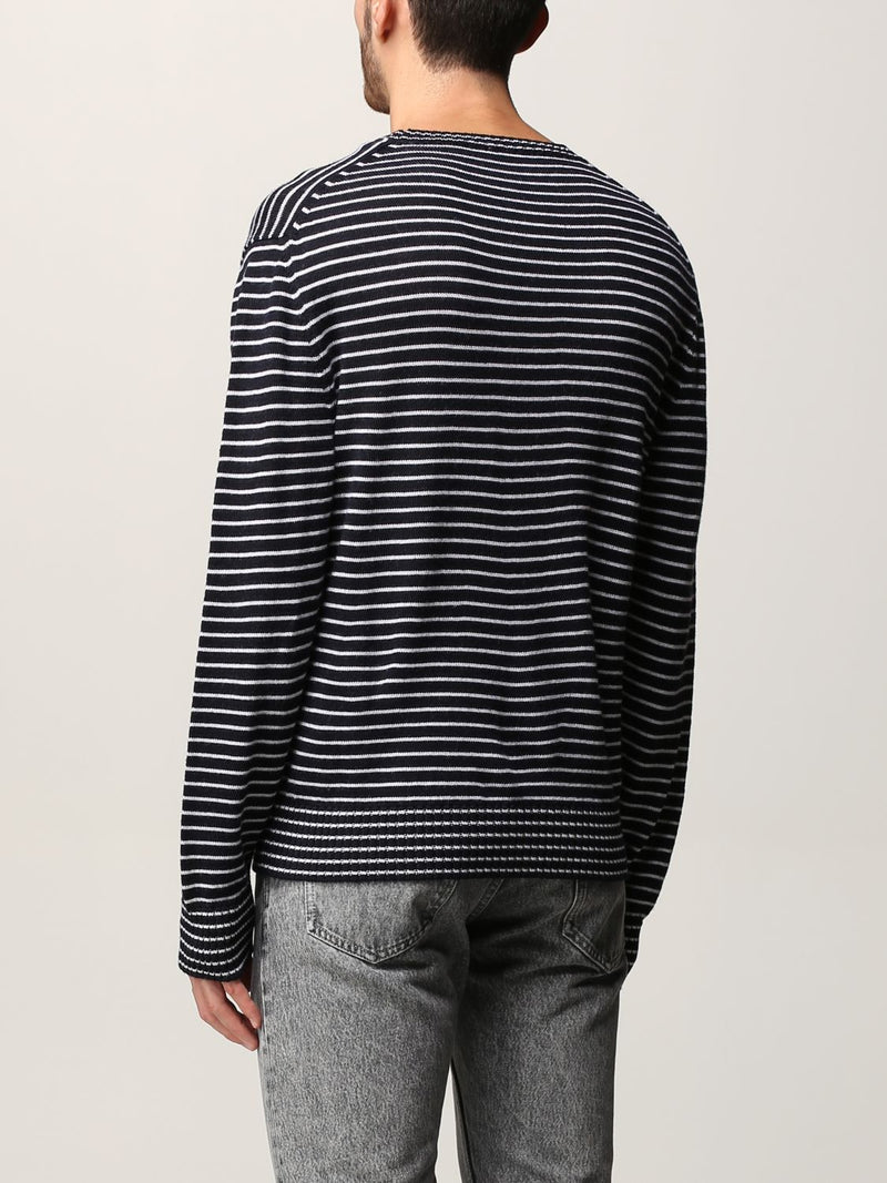 $495 ELEVENTY - Navy & Ivory Pure Wool Crewneck Sweater - M