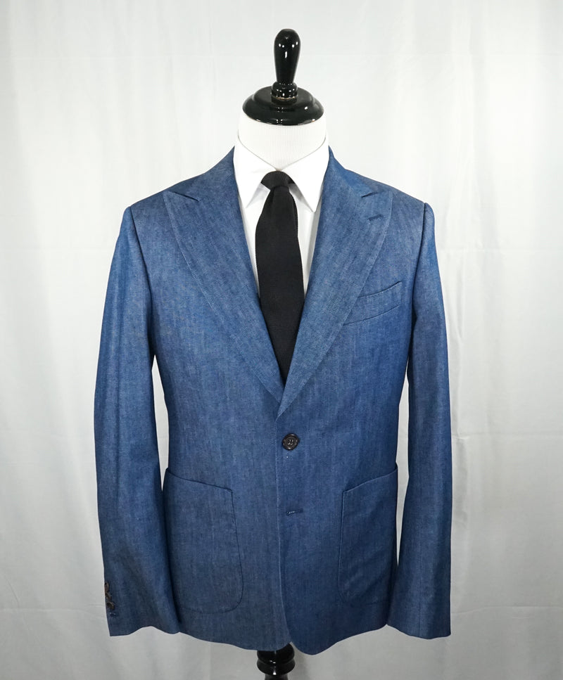 ABC M2- Wide Peak Lapel Made In Italy Denim Tom Ford Style Suit - 42R