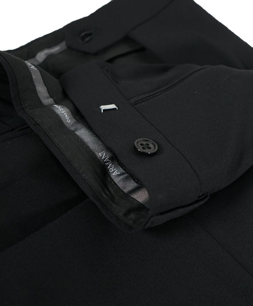 ARMANI COLLEZIONI -Solid Black Flat Front Dress Pants Pick Stitching & Coin Pocket- 32W