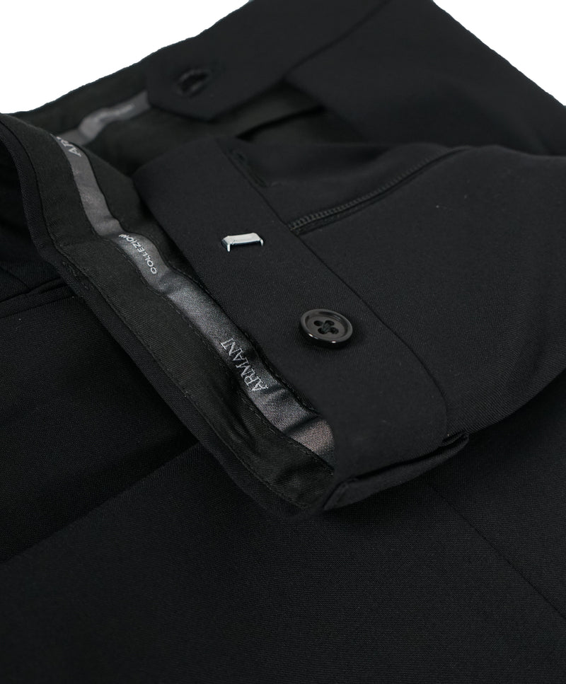 ARMANI COLLEZIONI -Solid Black Flat Front Dress Pants Pick Stitching & Coin Pocket- 32W