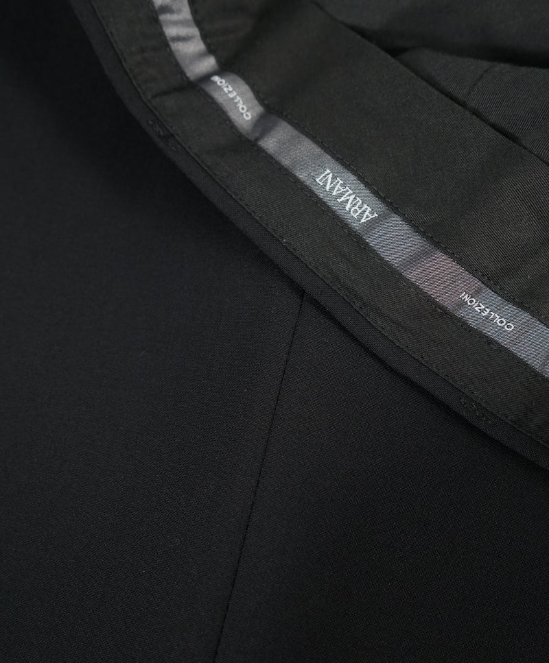 ARMANI COLLEZIONI -Solid Black Flat Front Dress Pants Pick Stitching & Coin Pocket - 34W
