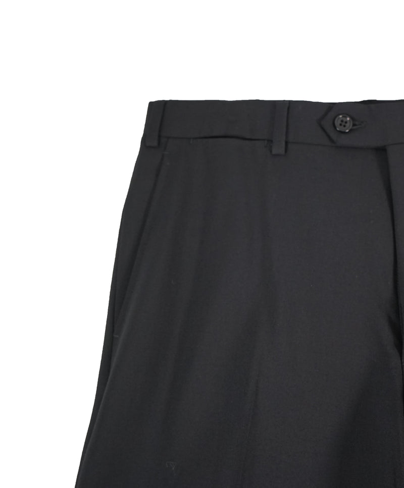 ARMANI COLLEZIONI -Solid Black Flat Front Dress Pants Pick Stitching & Coin Pocket- 34W