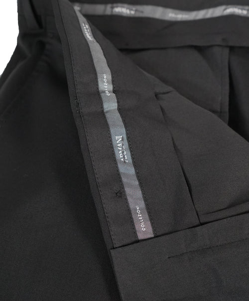 ARMANI COLLEZIONI -Solid Black Flat Front Dress Pants Pick Stitching & Coin Pocket - 40W
