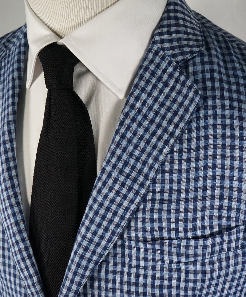 ARMANI COLLEZIONI - Blue & Navy Plaid Check Ultra Light Linen Blazer- 38R