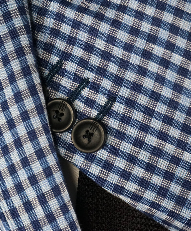 ARMANI COLLEZIONI - Blue & Navy Plaid Check Ultra Light Linen Blazer- 38R
