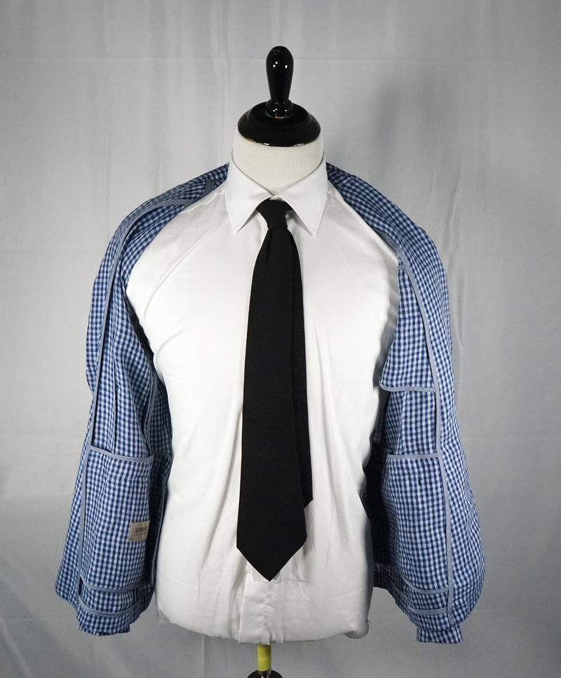 ARMANI COLLEZIONI - Blue & Navy Plaid Check Ultra Light Linen Blazer - 38R
