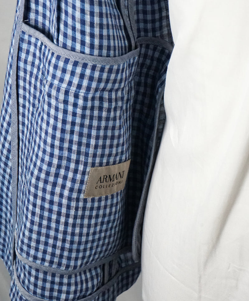 ARMANI COLLEZIONI - Blue & Navy Plaid Check Ultra Light Linen Blazer- 38R