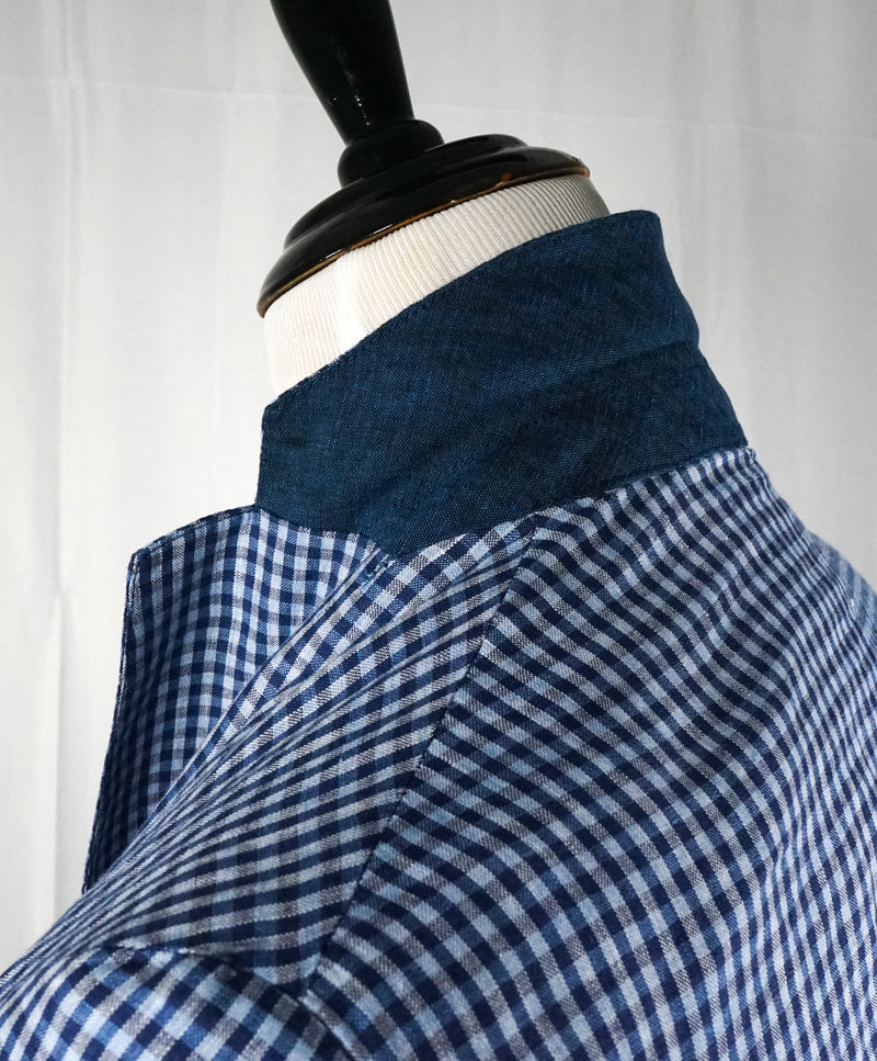 ARMANI COLLEZIONI - Blue & Navy Plaid Check Ultra Light Linen Blazer- 38R