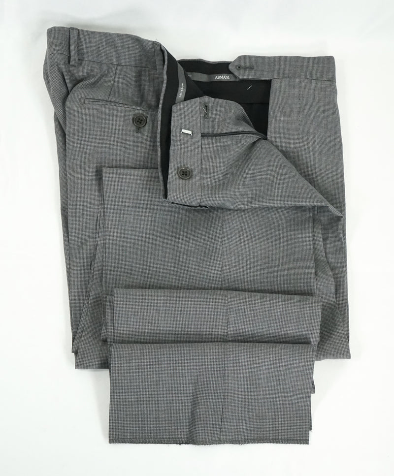 ARMANI COLLEZIONI - “G Line” Gray Micro Check Plaid Notch Lapel Suit - 40R