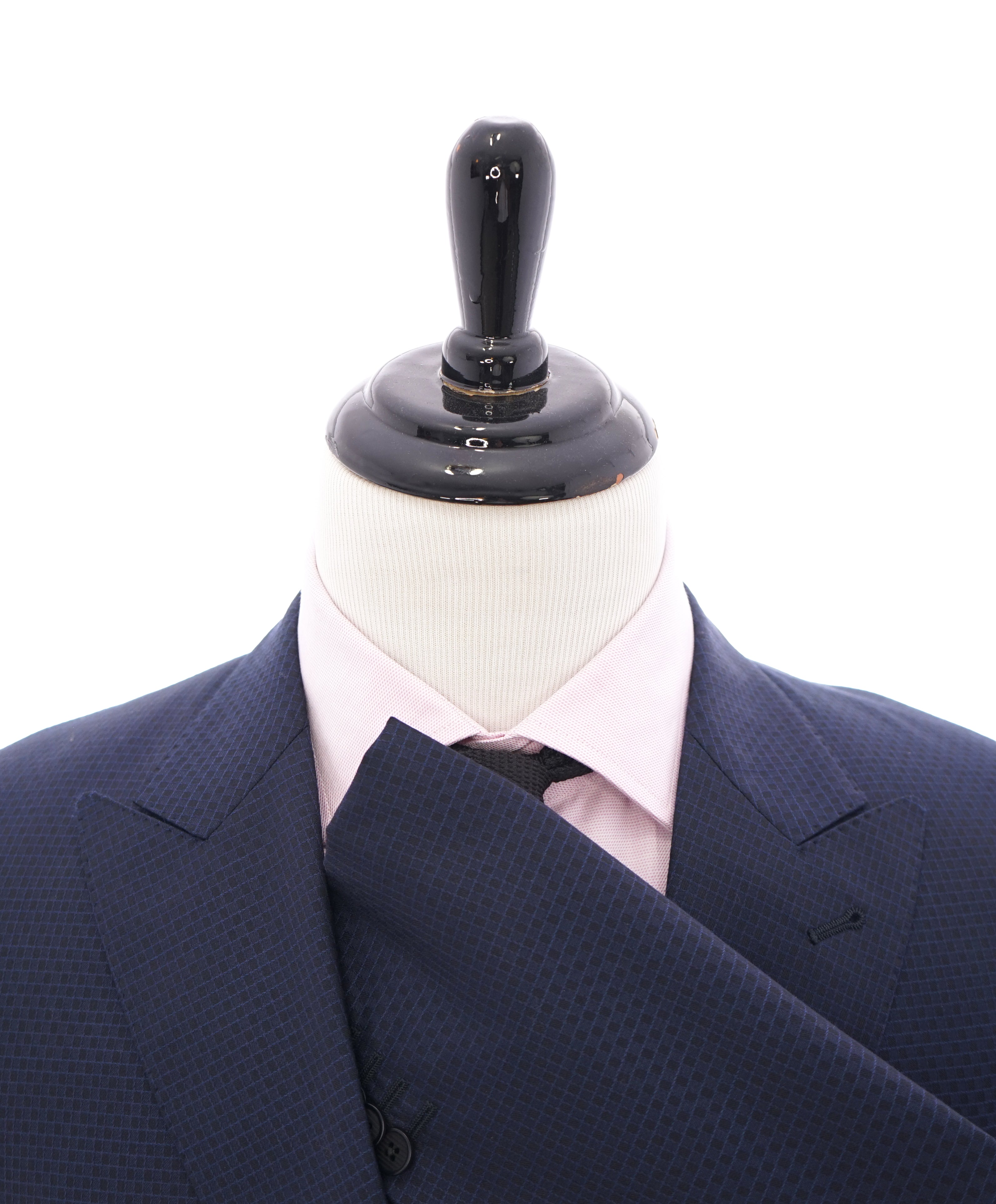 ARMANI COLLEZIONI - “S Line” Slim Blue Geometric Check Wide Peak lapel Suit - 42R