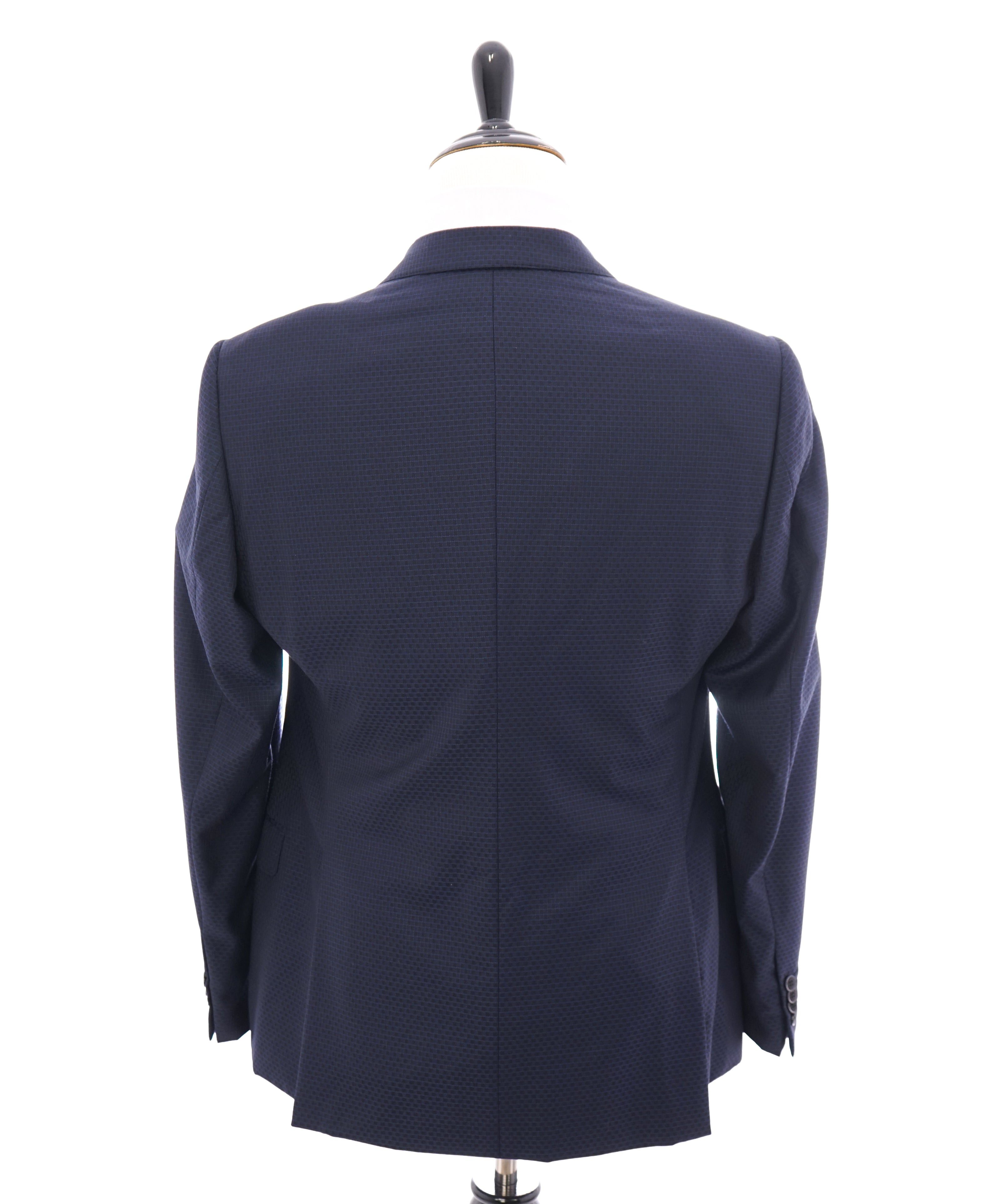 ARMANI COLLEZIONI - “S Line” Slim Blue Geometric Check Wide Peak lapel Suit - 42R