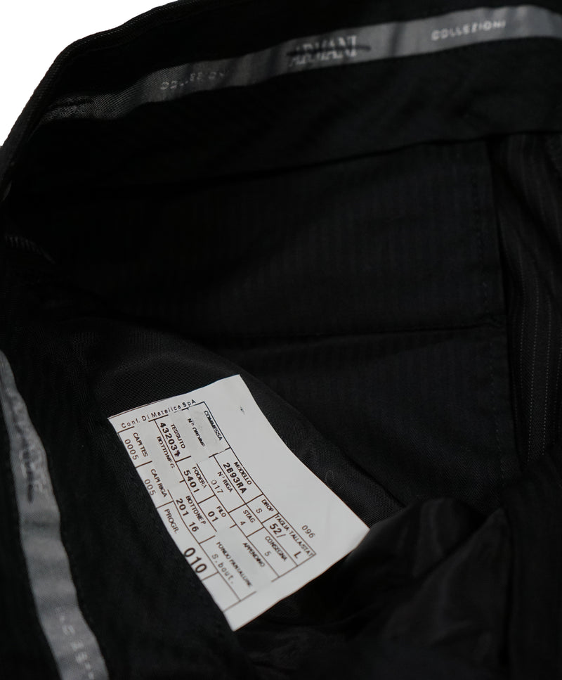 ARMANI COLLEZIONI - Black & Gray Tonal Stripe Flat Front Dress Pants - 35W