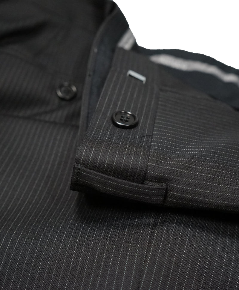 ARMANI COLLEZIONI - Black & Gray Tonal Stripe Flat Front Dress Pants - 35W