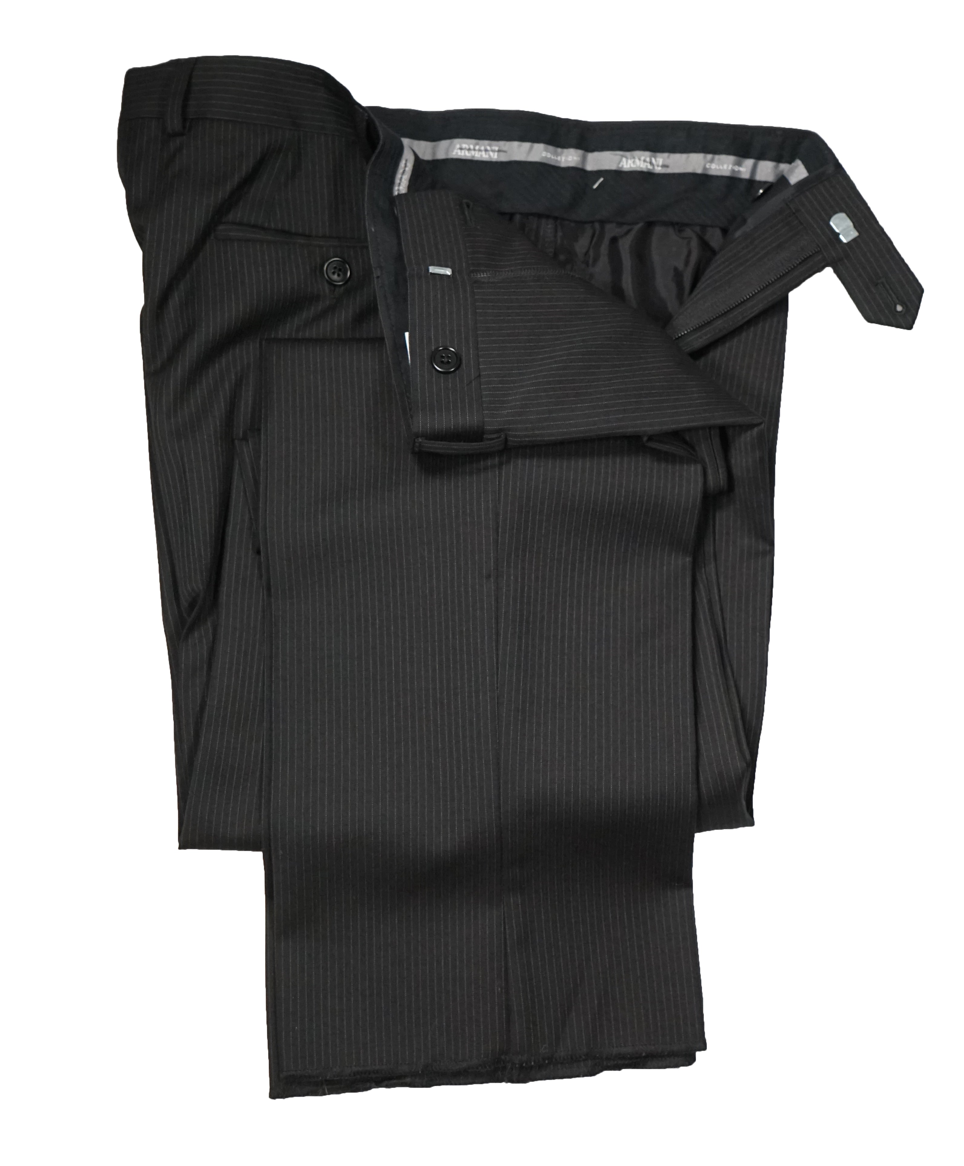 ARMANI COLLEZIONI - Black & Gray Tonal Stripe Flat Front Dress Pants - 35W
