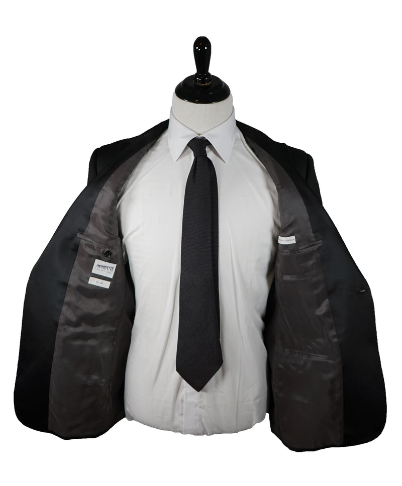 ARMANI COLLEZIONI - Black Peak Lapel 1-Button Satin Tuxedo - 38R