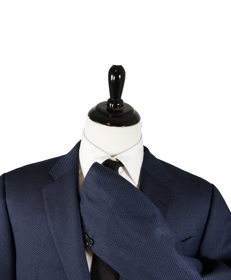 ARMANI COLLEZIONI - Blue Textured Wool Blazer Diamond Pattern - 48R