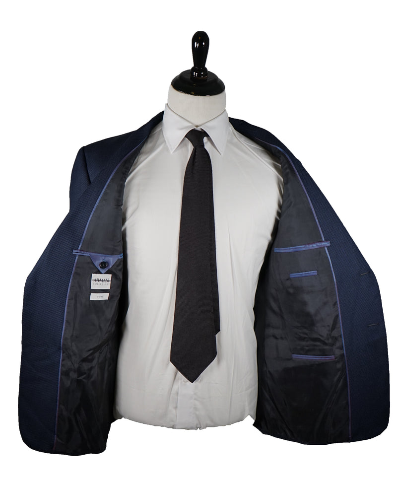 ARMANI COLLEZIONI - Blue Textured Wool Blazer Diamond Pattern - 48R