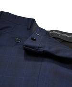 ARMANI COLLEZIONI - Bold Blue Check Plaid Flat Front Dress Pants - 38W