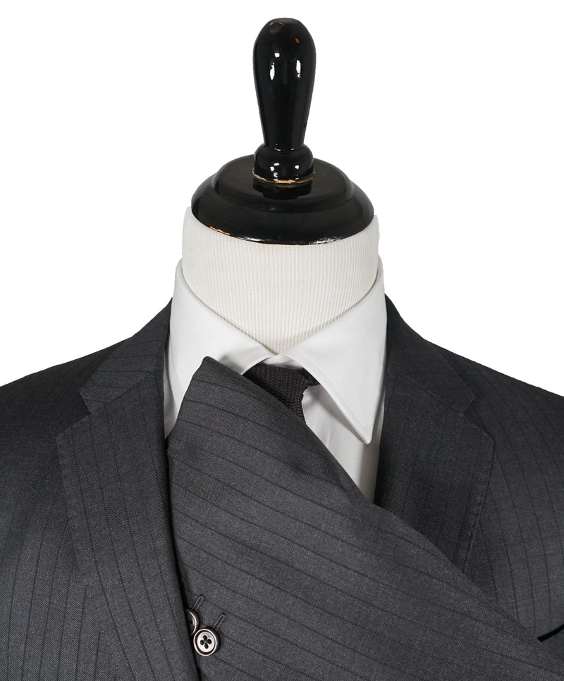 ARMANI COLLEZIONI -Gray & Charcoal Stripe Slim “M Line” Wool Suit - 48R