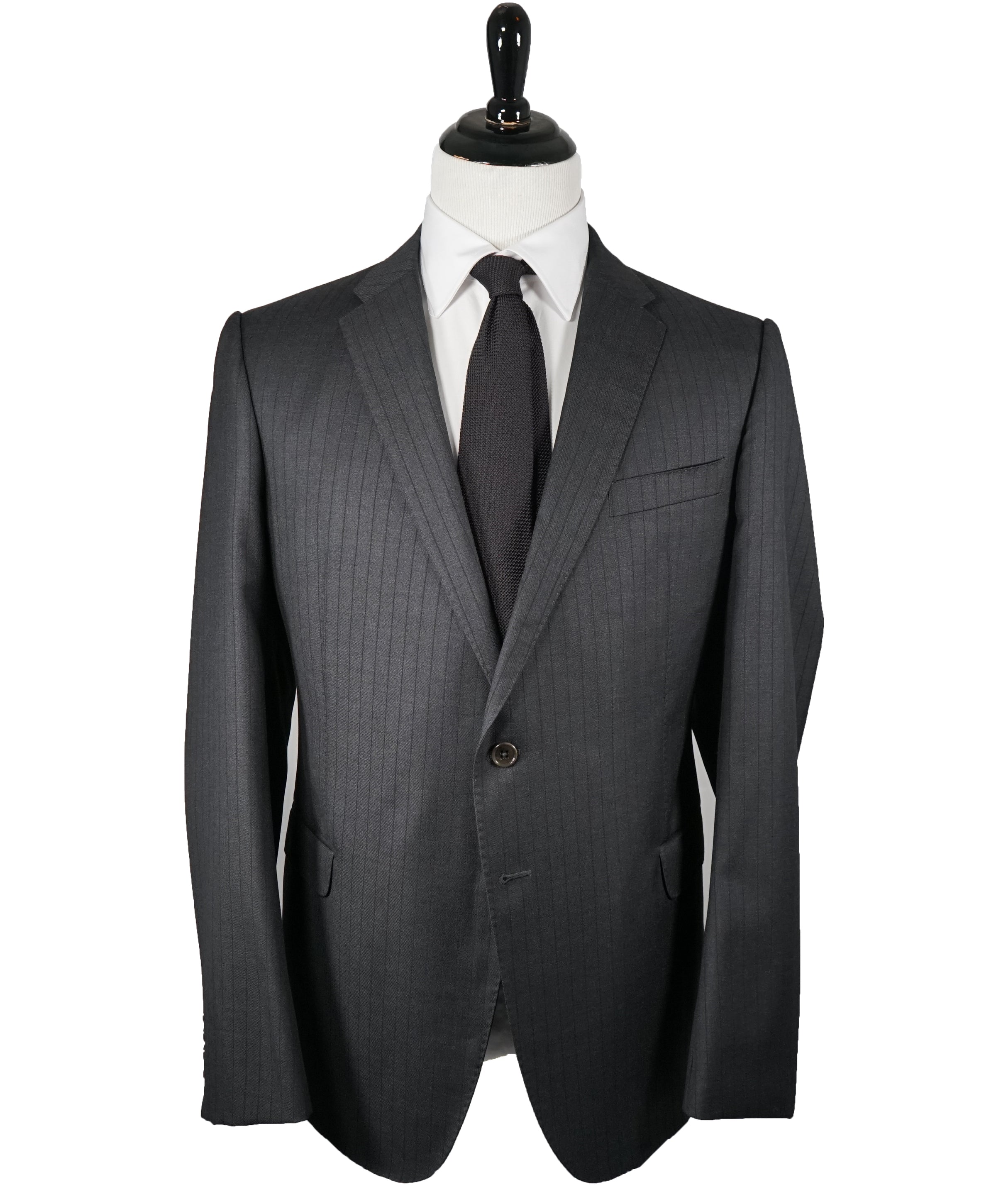 ARMANI COLLEZIONI Gray Charcoal Stripe Slim M Line Wool Suit 48 Luxe Hanger