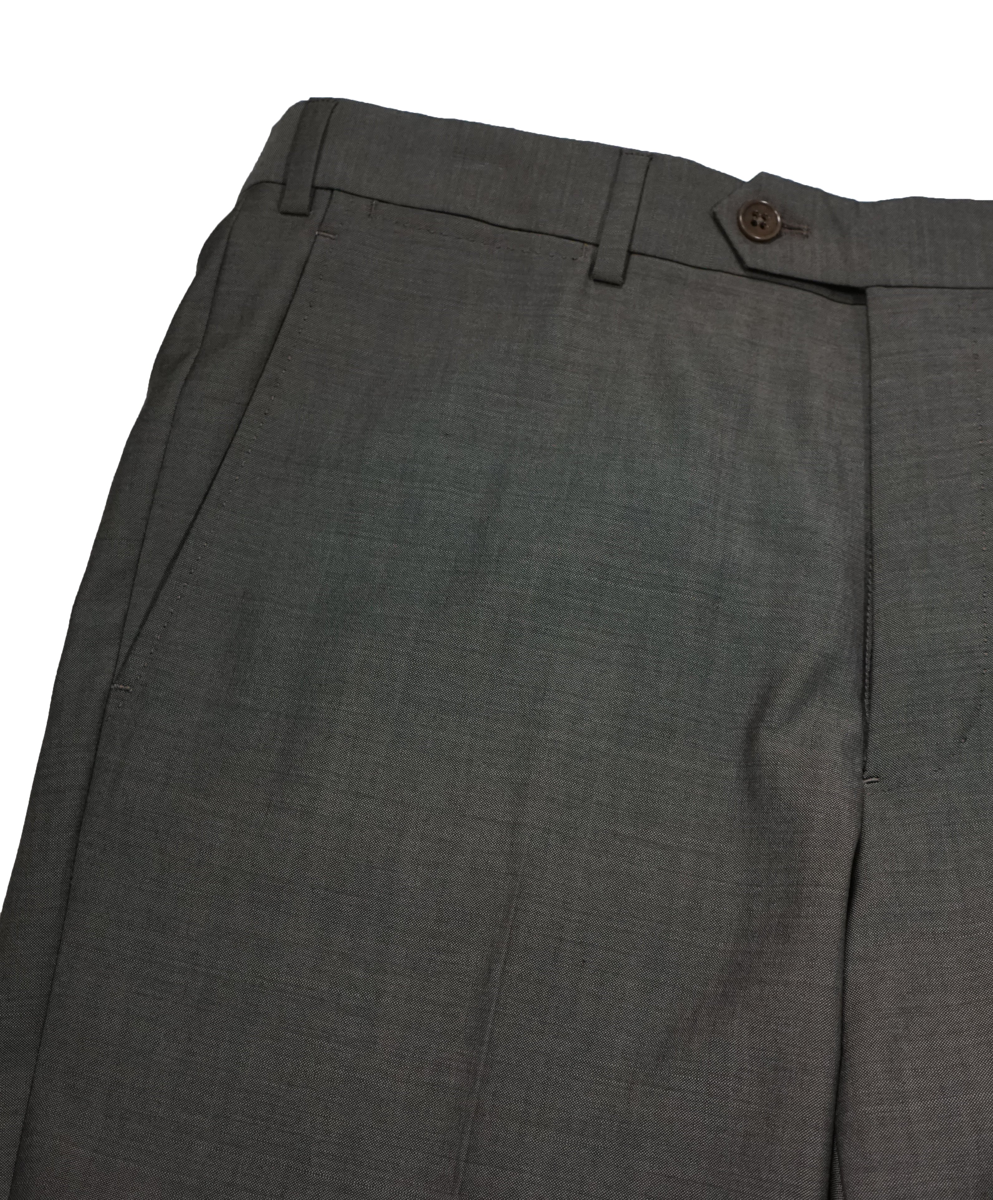 ARMANI COLLEZIONI - Gray Olive Textured Flat Front Dress Pants - 31W