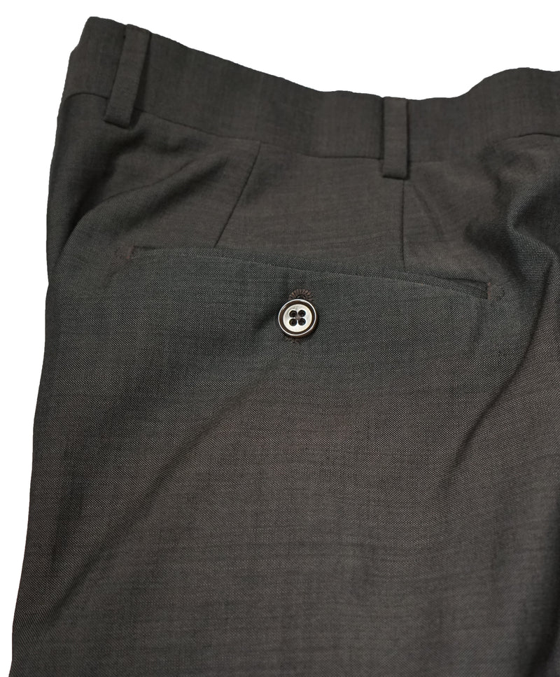 ARMANI COLLEZIONI - Gray Olive Textured Flat Front Dress Pants - 31W