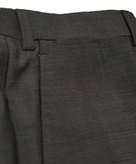 ARMANI COLLEZIONI - Gray Olive Textured Flat Front Dress Pants - 33W