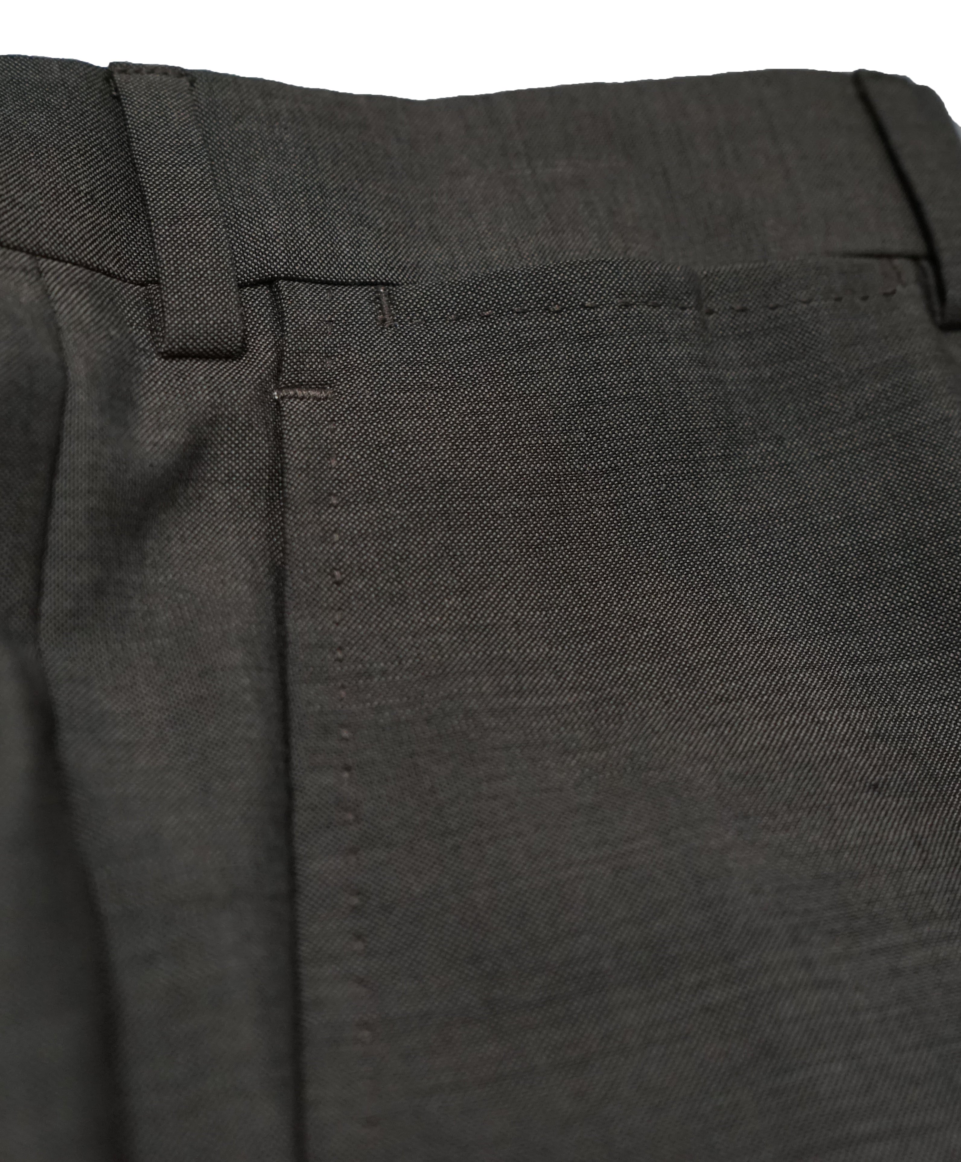 ARMANI COLLEZIONI - Gray Olive Textured Flat Front Dress Pants - 31W