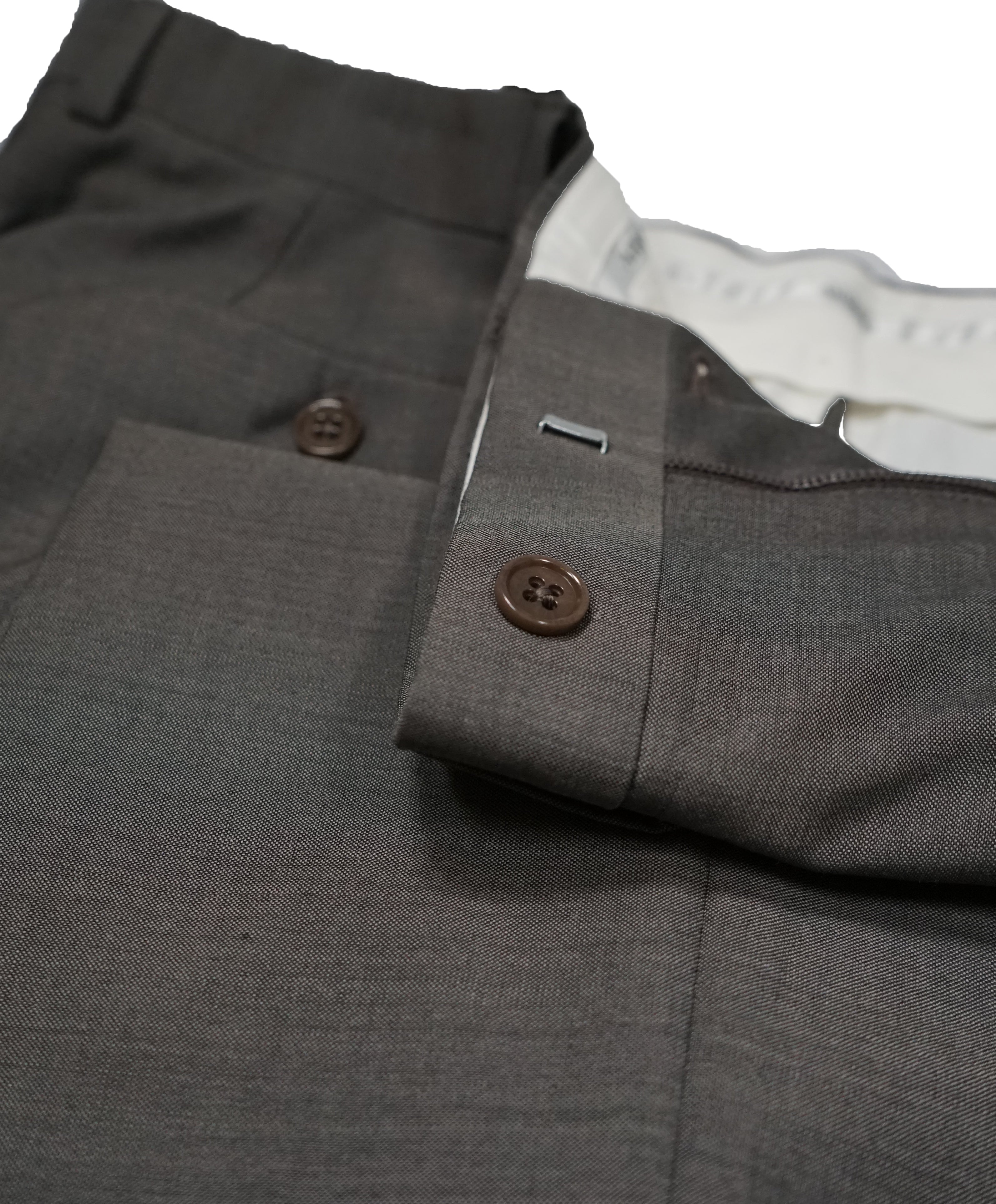 ARMANI COLLEZIONI - Gray Olive Textured Flat Front Dress Pants - 31W