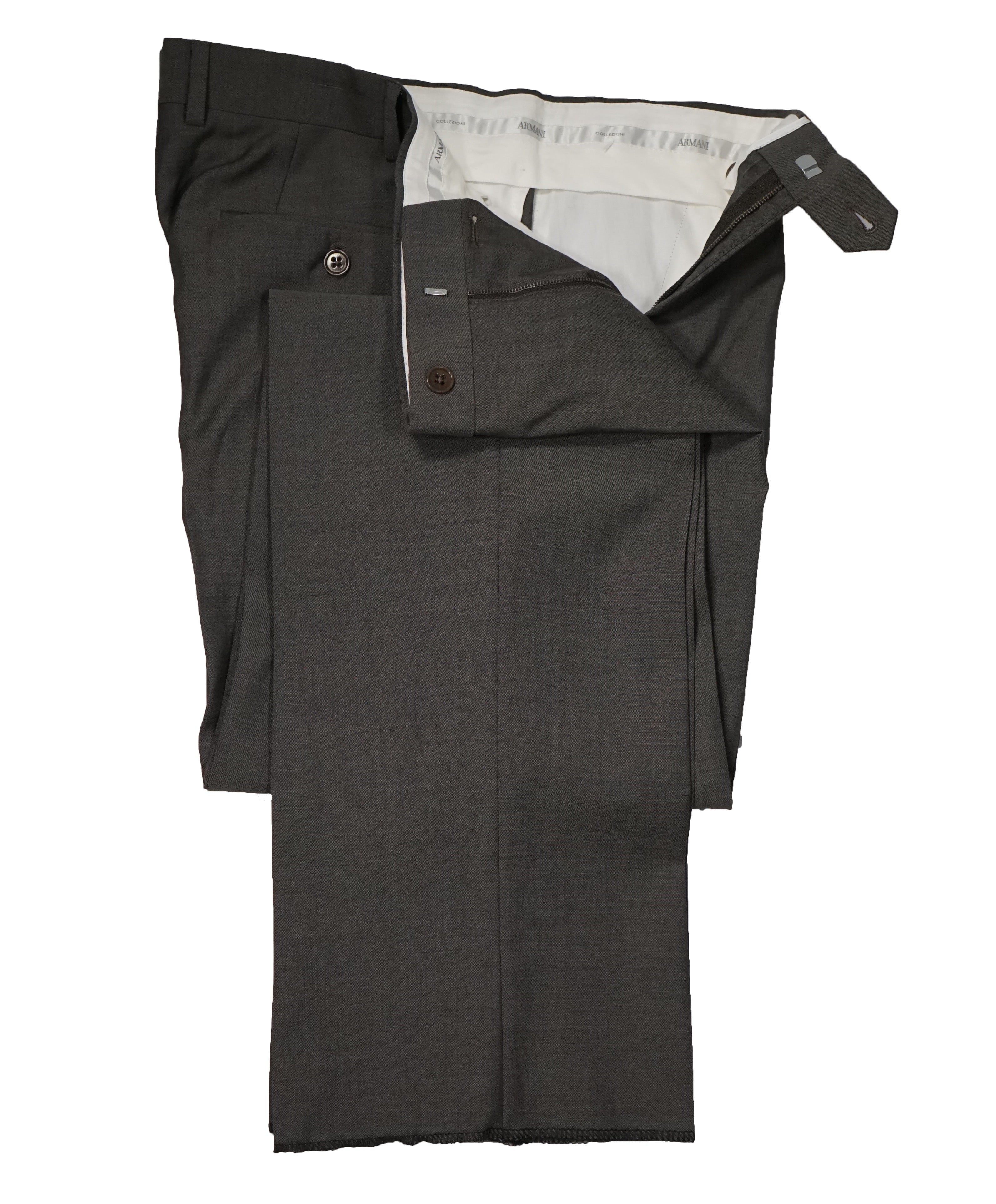 ARMANI COLLEZIONI - Gray Olive Textured Flat Front Dress Pants - 31W