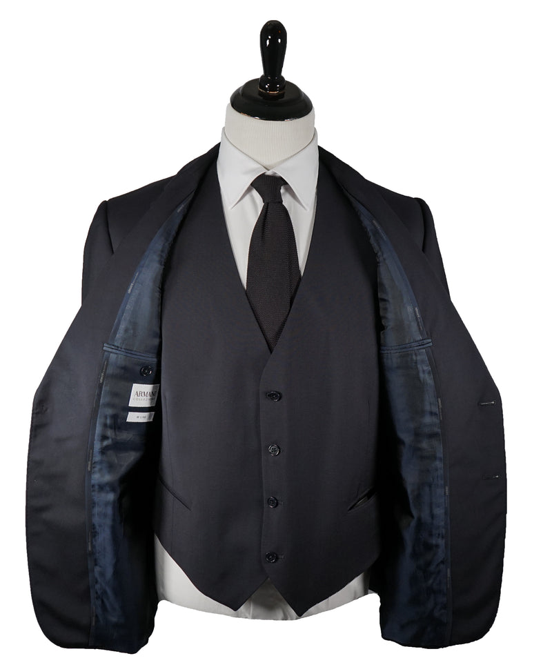 ARMANI COLLEZIONI - “M Line” 3-Piece Navy Solid Suit With Pick Stitching - 46R