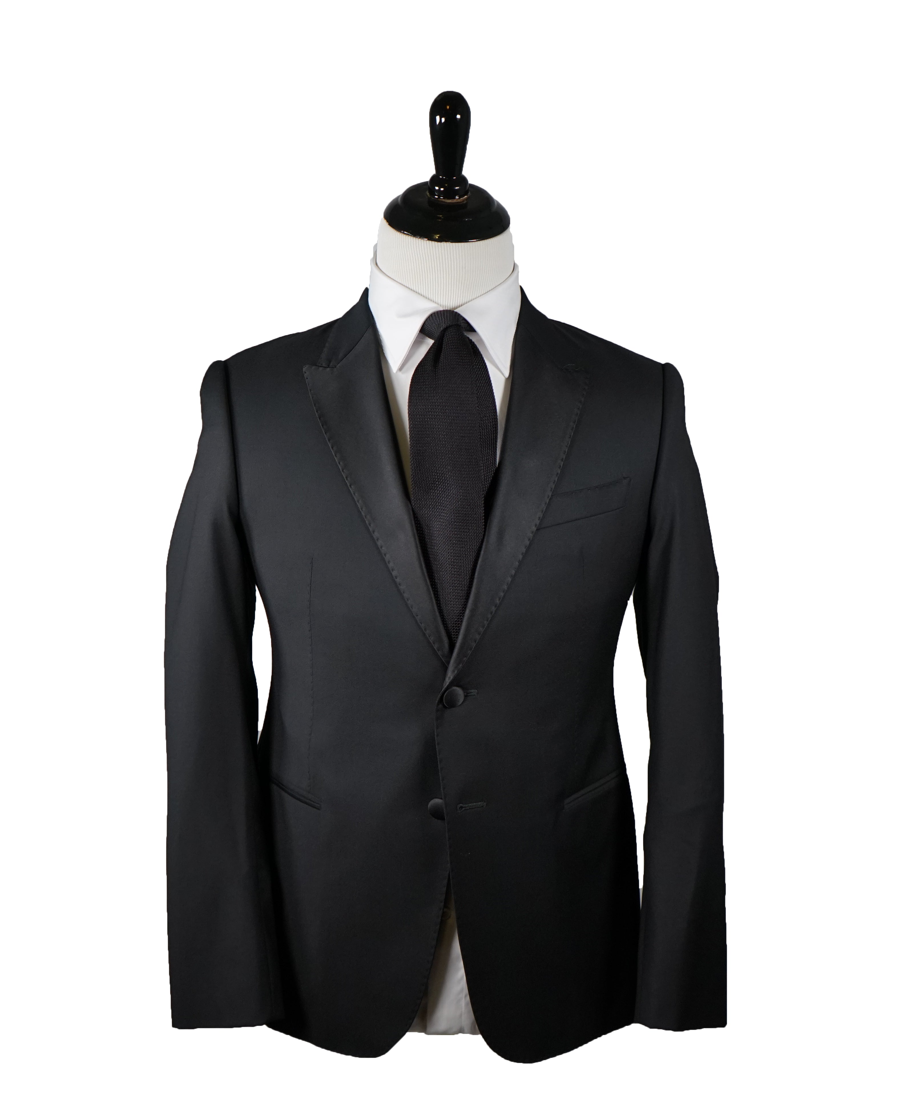 ARMANI COLLEZIONI - “M Line” Black Textured Fabric Tuxedo Suit - 38S