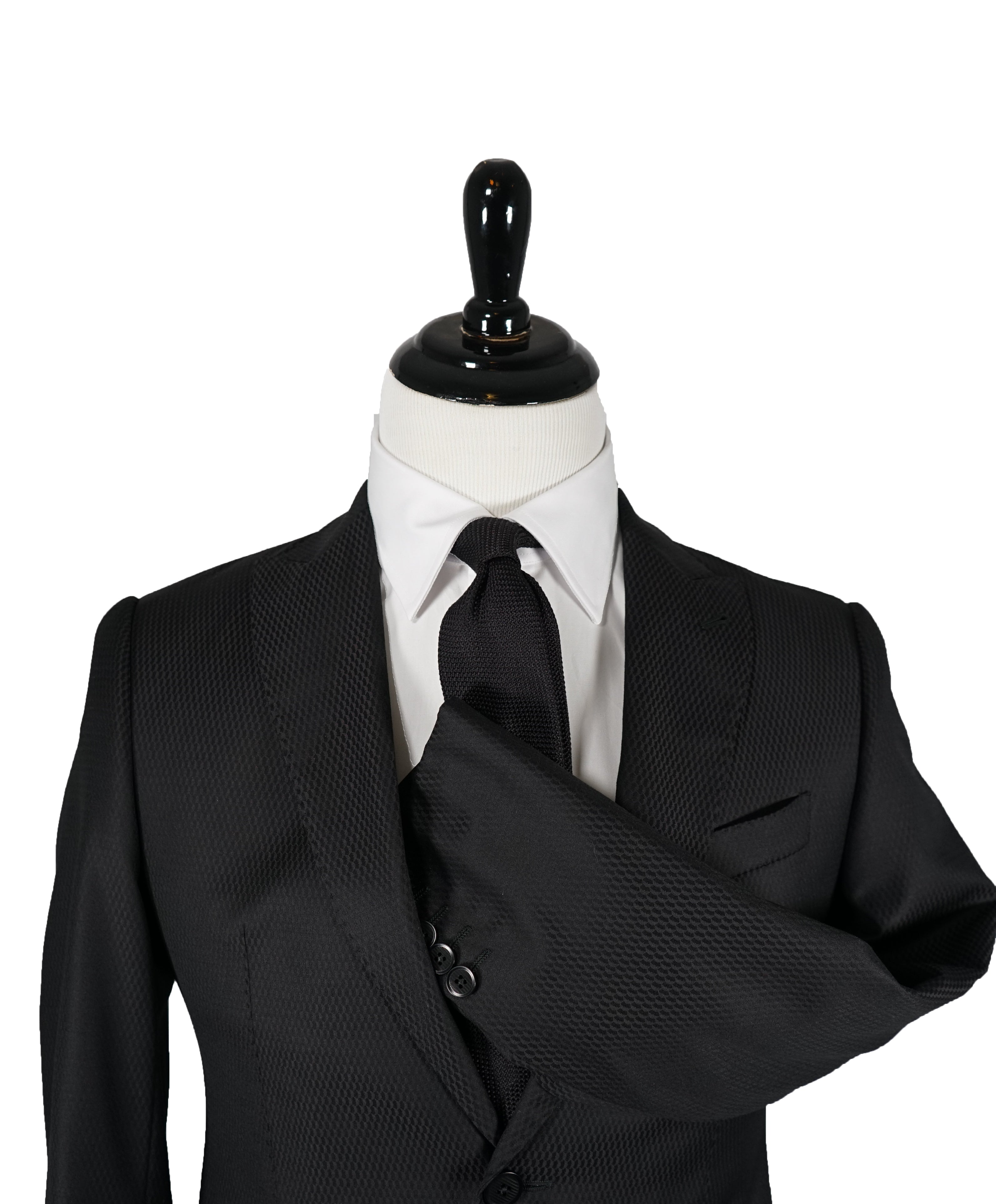 ARMANI COLLEZIONI - “M Line” Slim Black Textured Geometric Fabric Suit - 40R