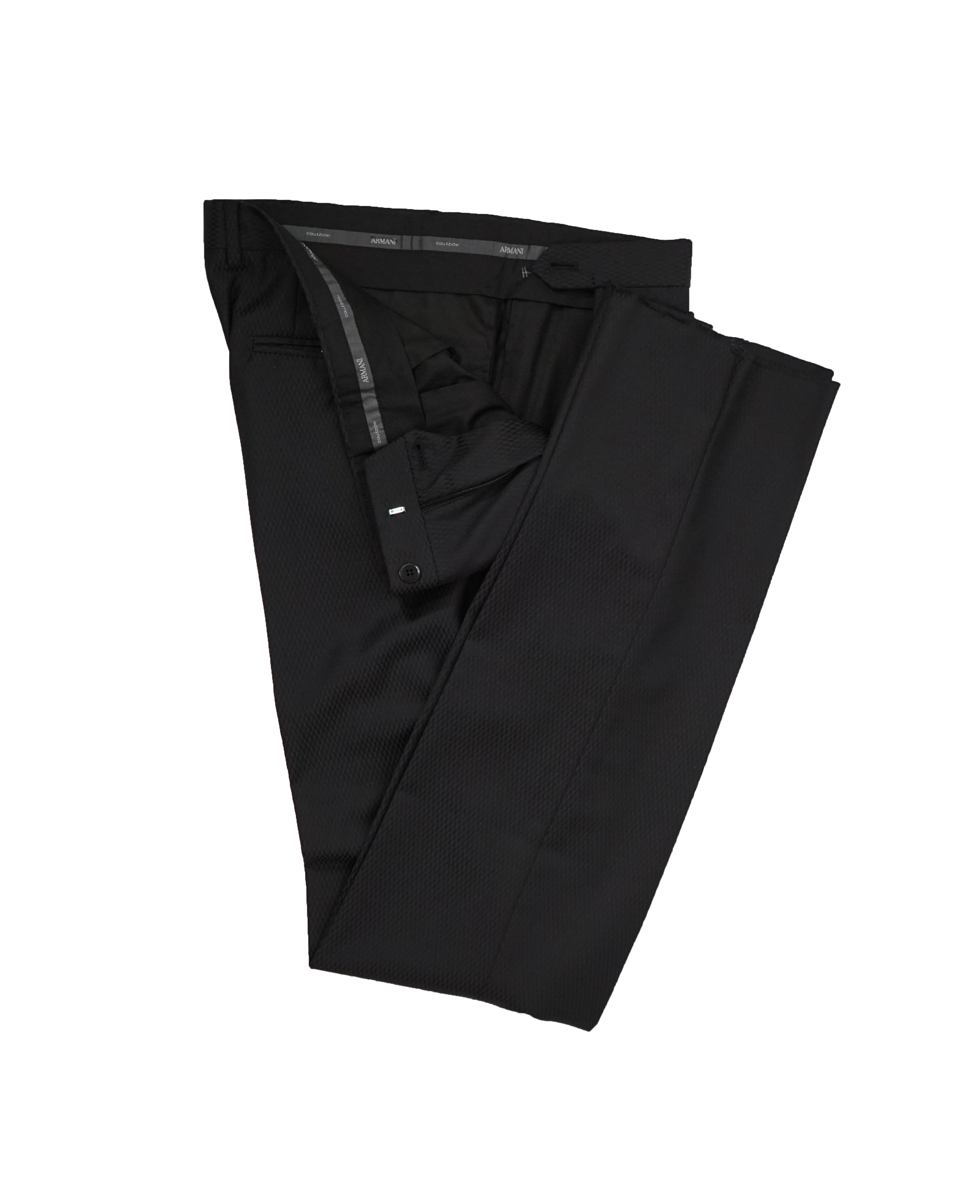 ARMANI COLLEZIONI - “M Line” Slim Black Textured Geometric Fabric Suit - 40R