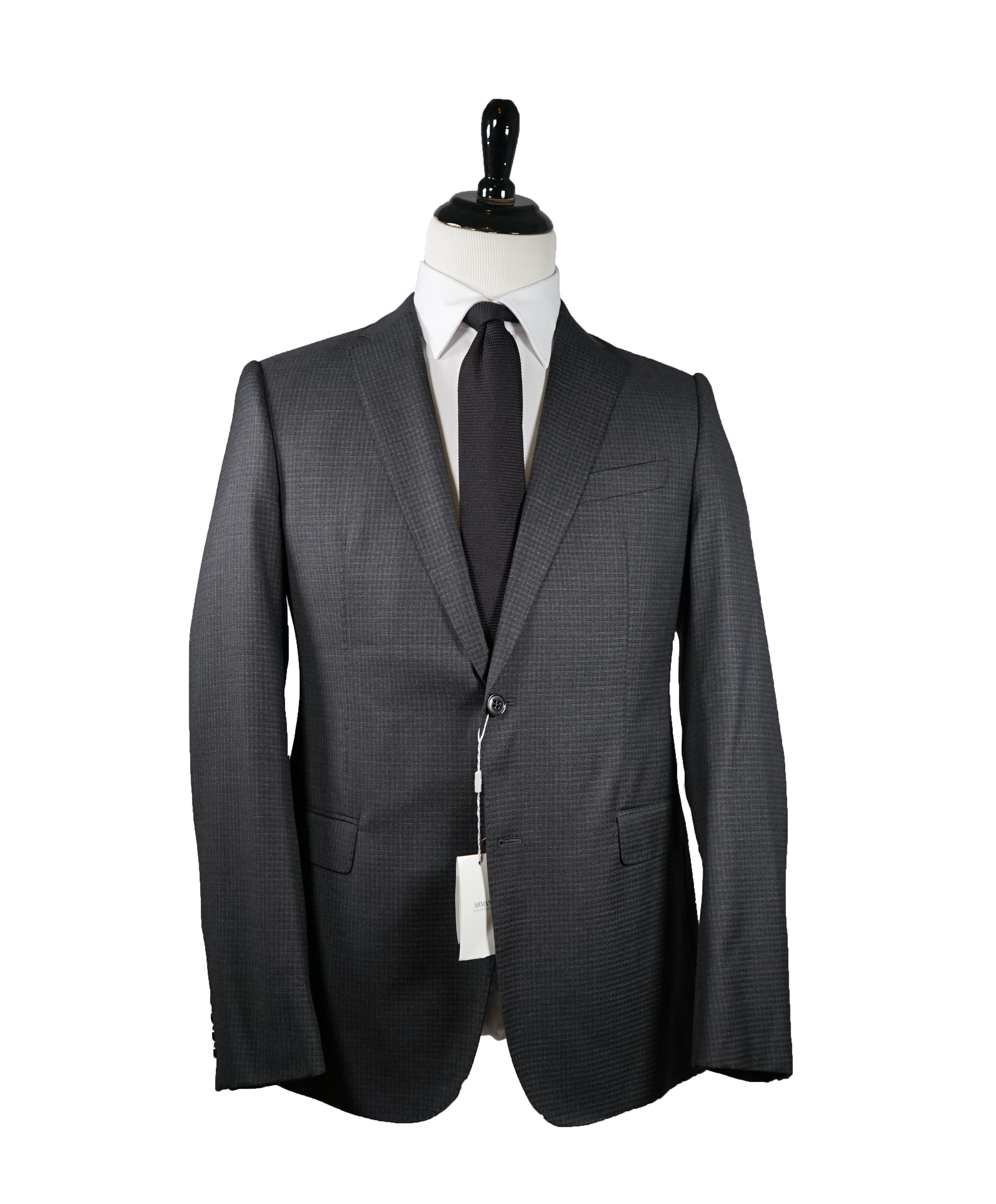 ARMANI COLLEZIONI - “M Line” Micro-Check Basket Weave Gray Suit - 40L