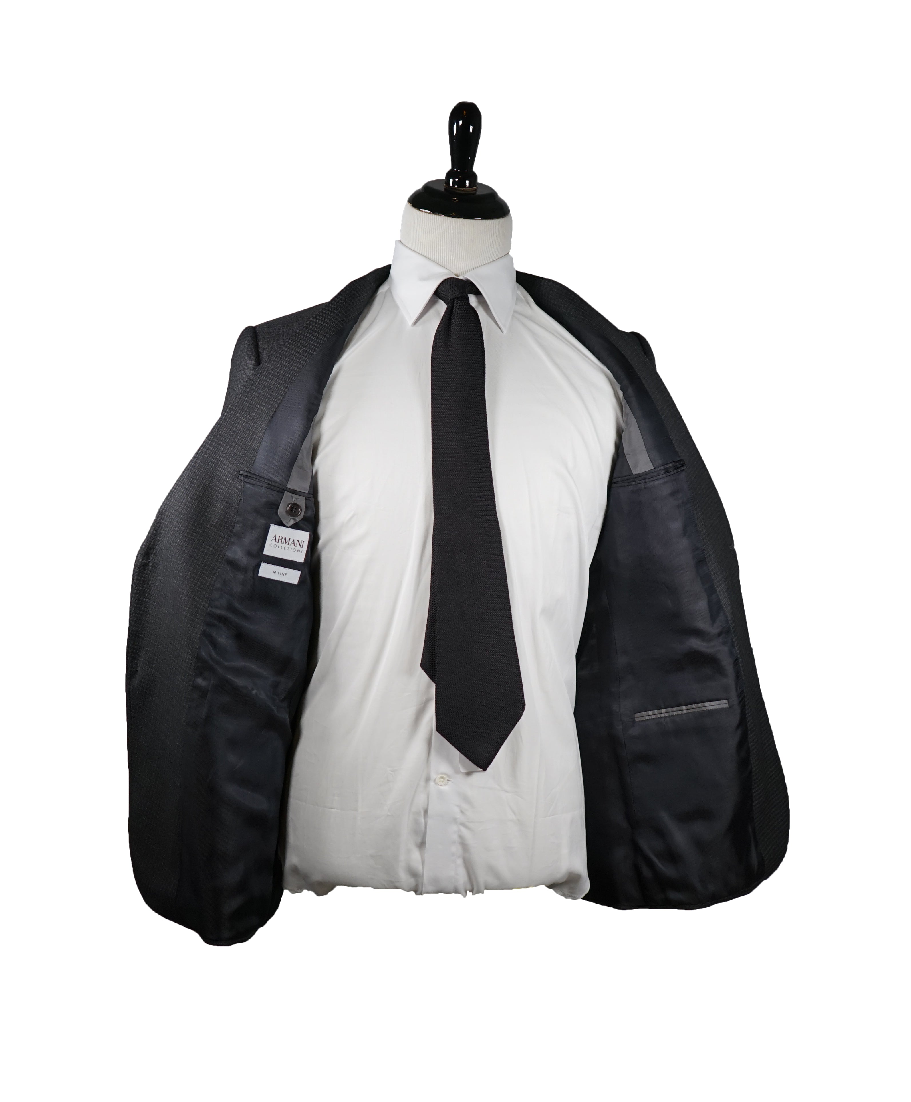 ARMANI COLLEZIONI - “M Line” Micro-Check Basket Weave Gray Suit - 40L