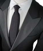 ARMANI COLLEZIONI - “S Line” Slim Black Honeycomb Geometric lapel Suit - 46R