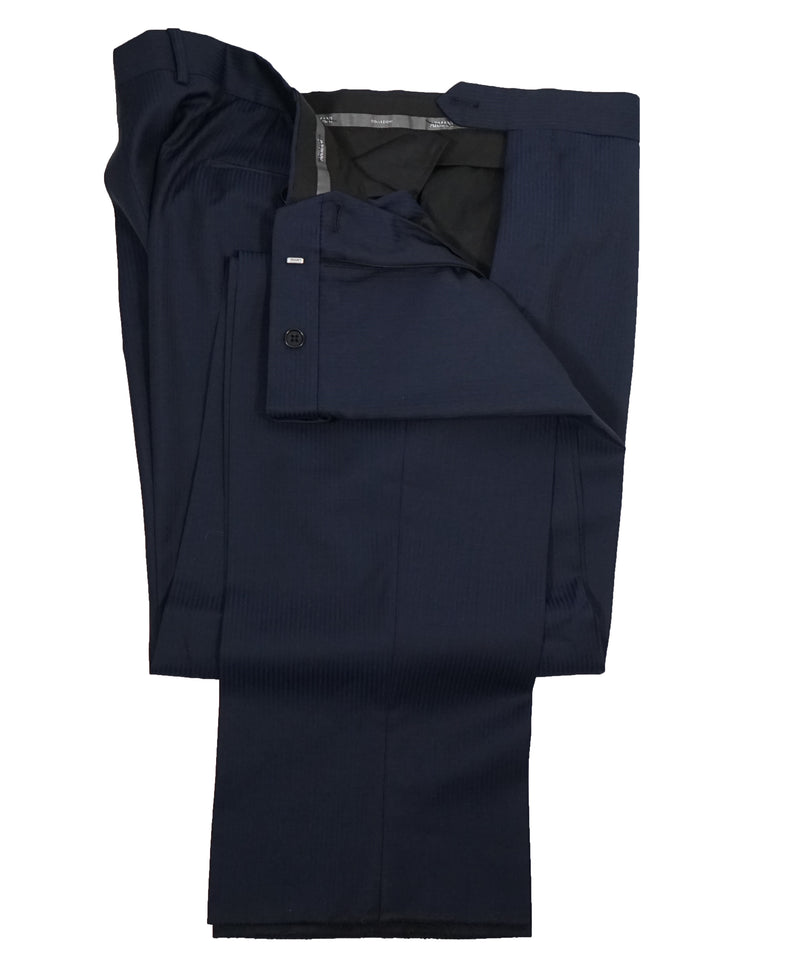 ARMANI COLLEZIONI - Textured Blue Tonal Stripe “G Line” Super 130’s Wool Suit - 48L