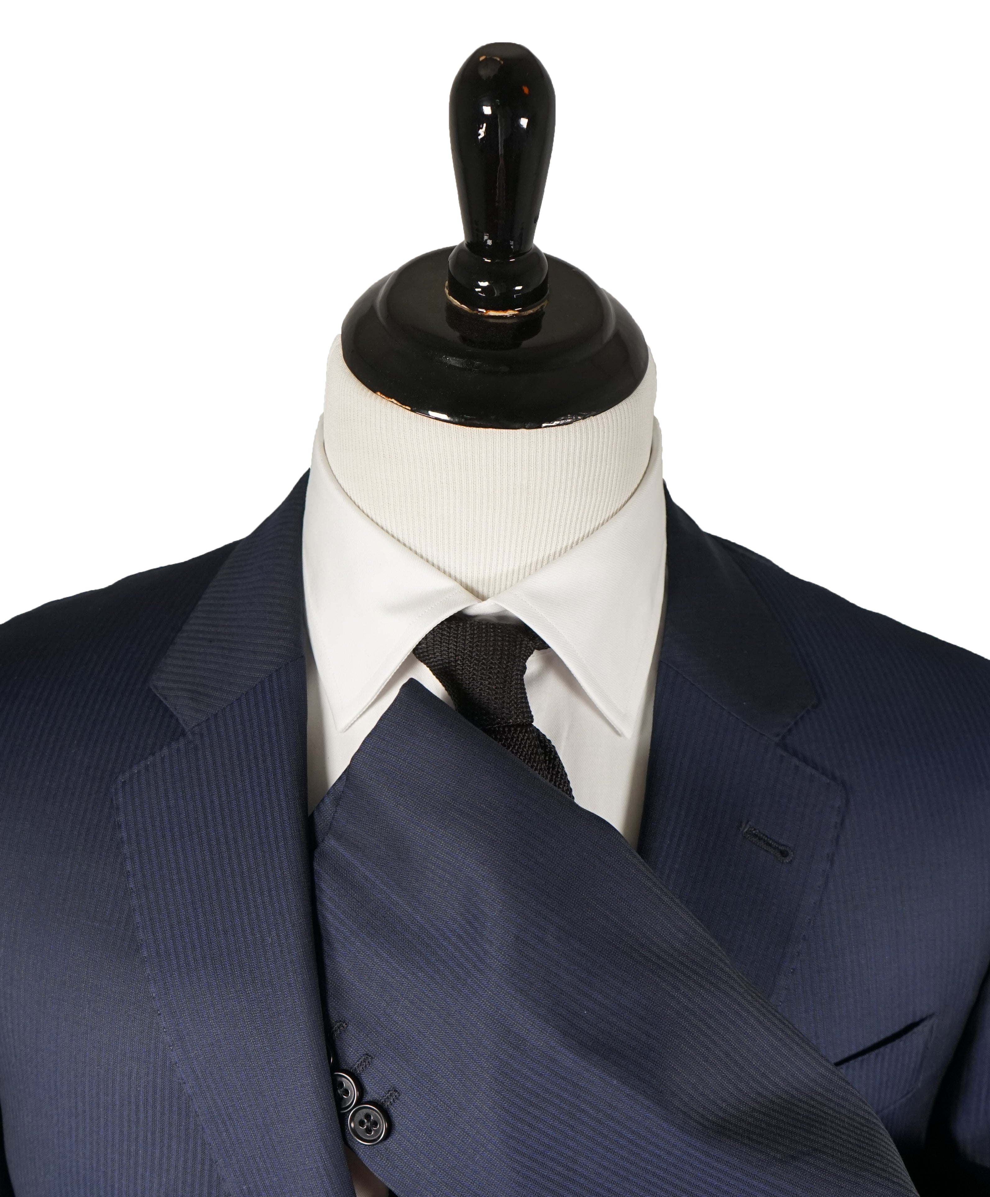 ARMANI COLLEZIONI - Textured Blue Tonal Stripe “G Line” Super 130’s Wool Suit - 48R