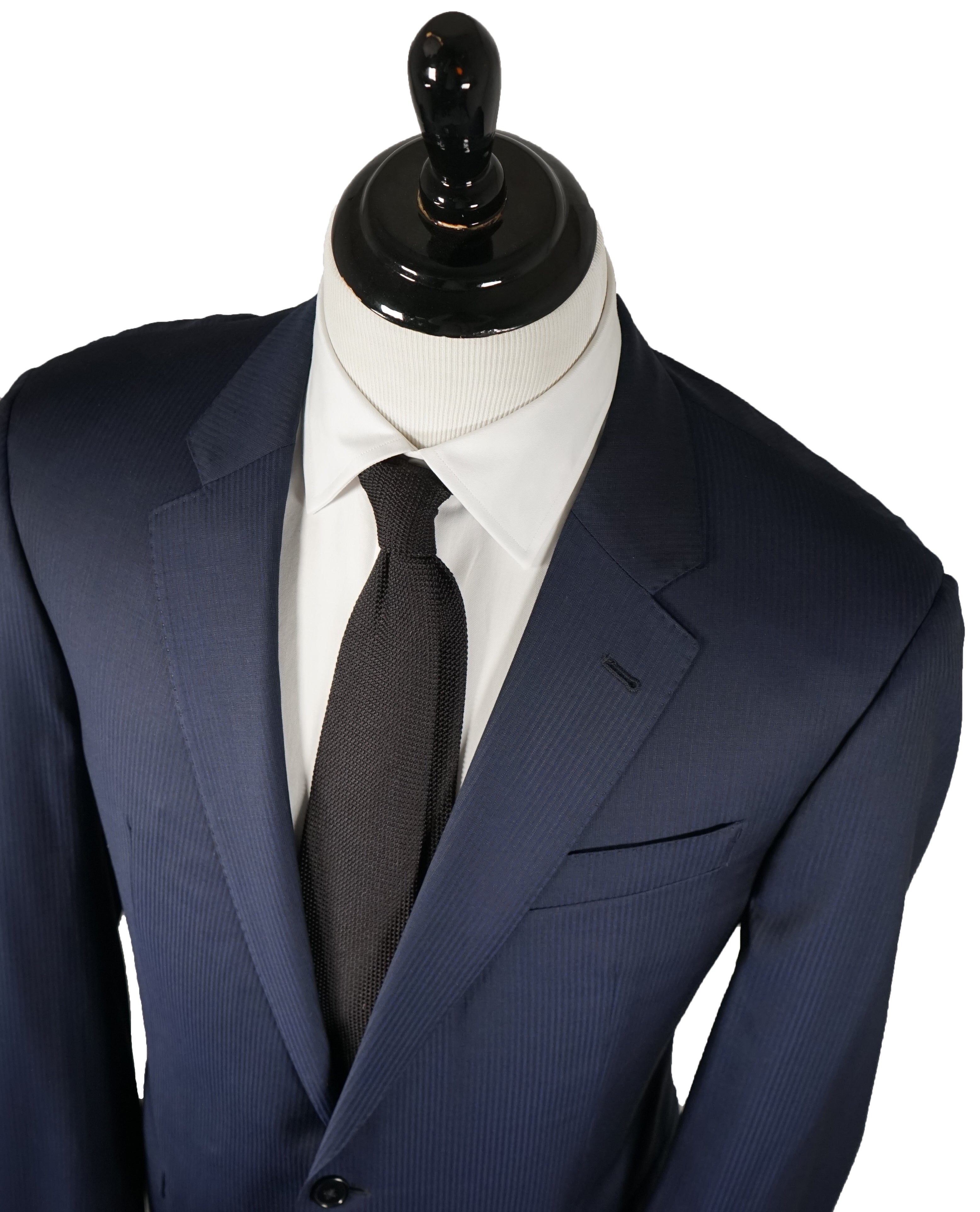 ARMANI COLLEZIONI - Textured Blue Tonal Stripe “G Line” Super 130’s Wool Suit - 48R
