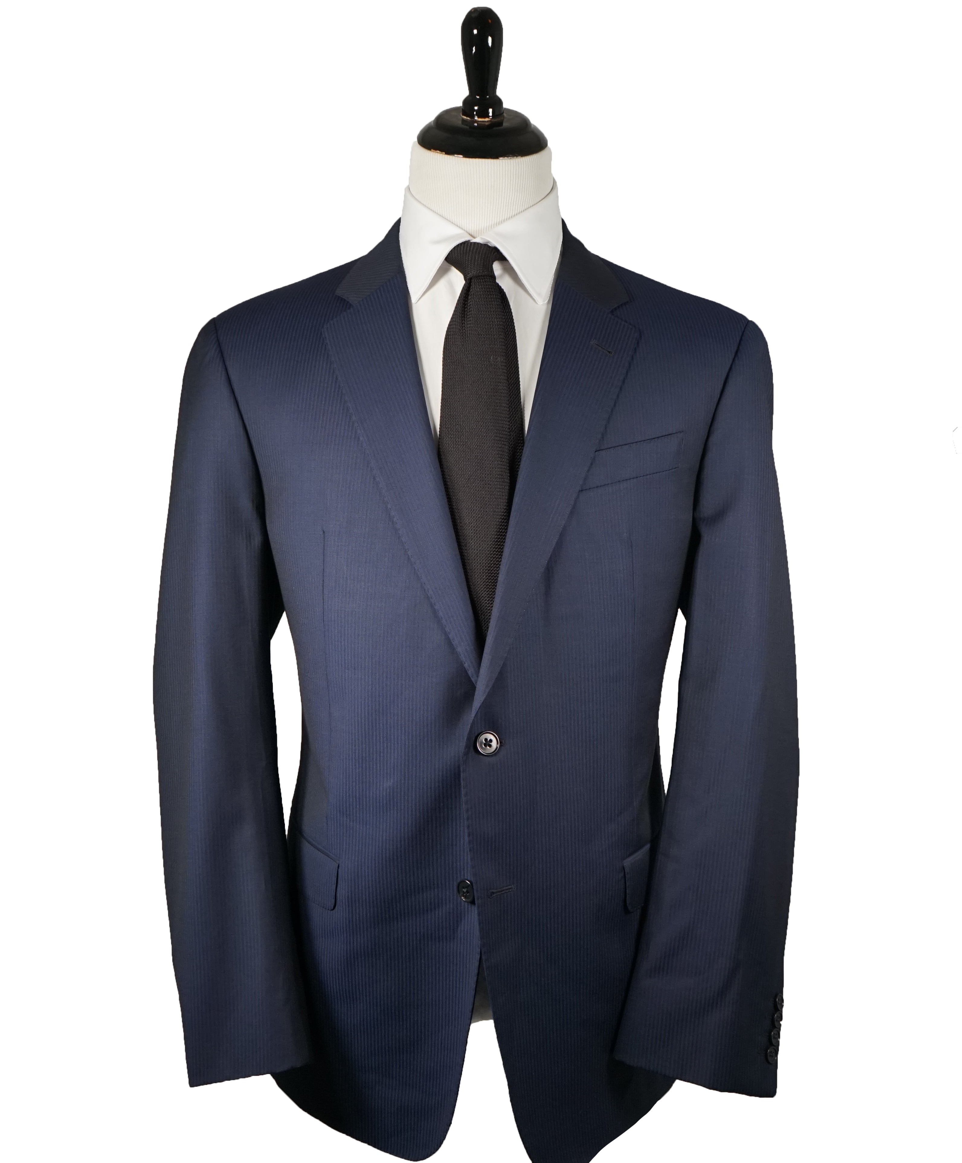 ARMANI COLLEZIONI - Textured Blue Tonal Stripe “G Line” Super 130’s Wool Suit - 48R
